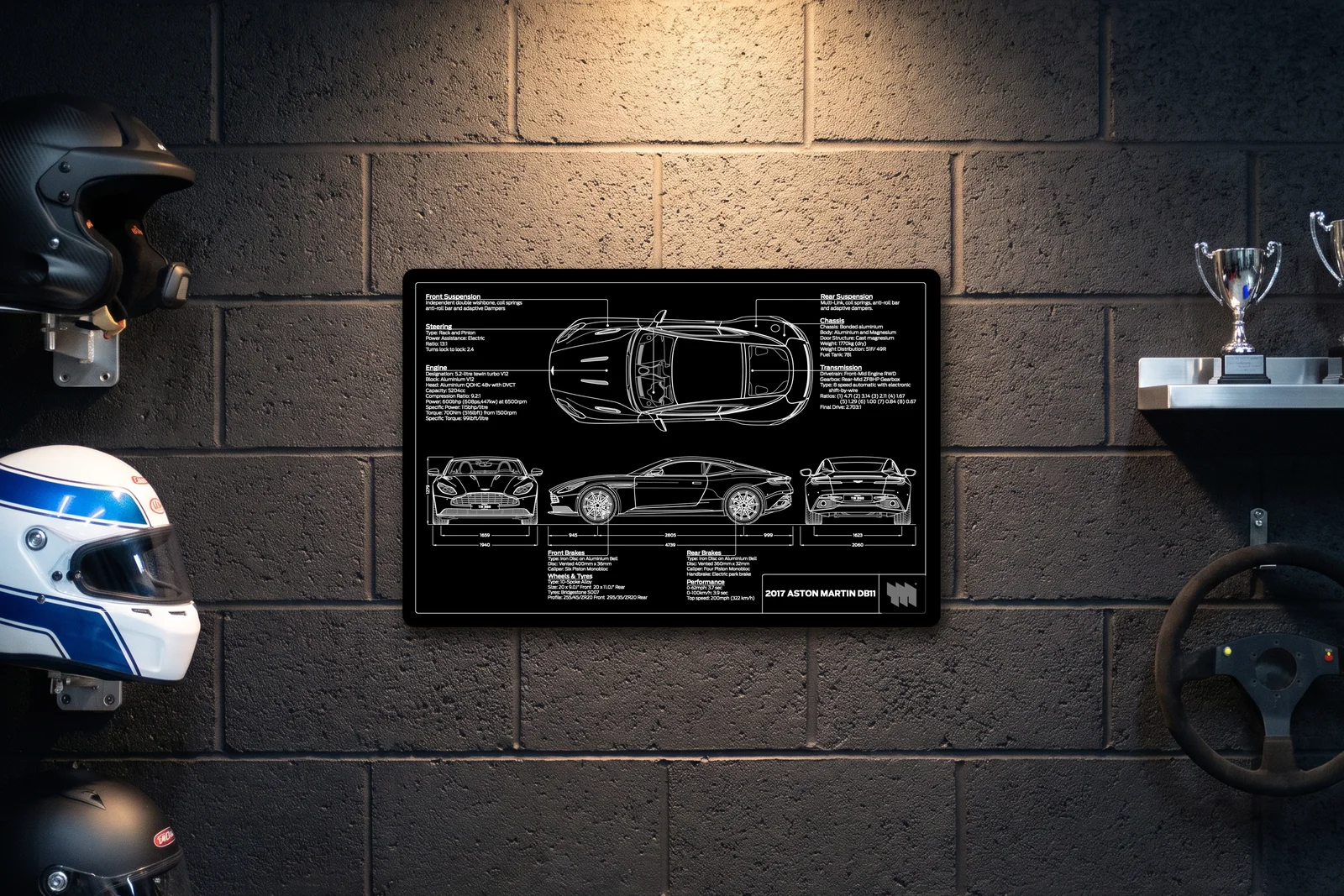 2017 Aston Martin DB11, on a racing wall, landscape