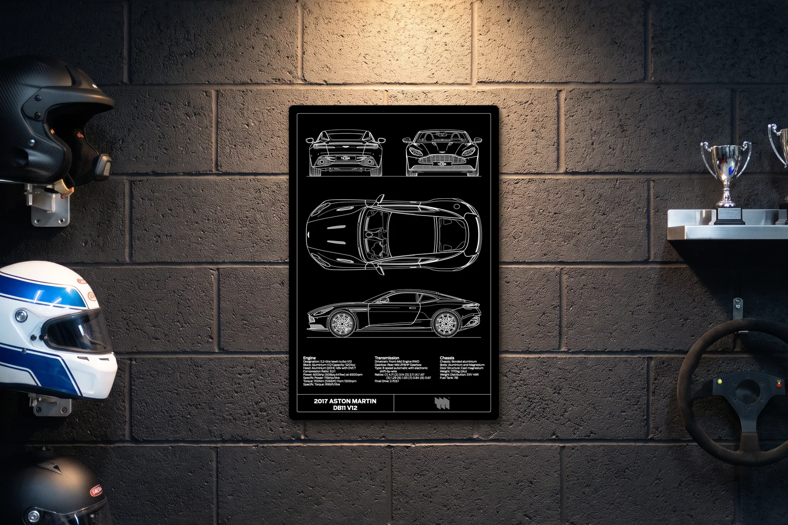 2017 Aston Martin DB11, on a racing wall, portrait