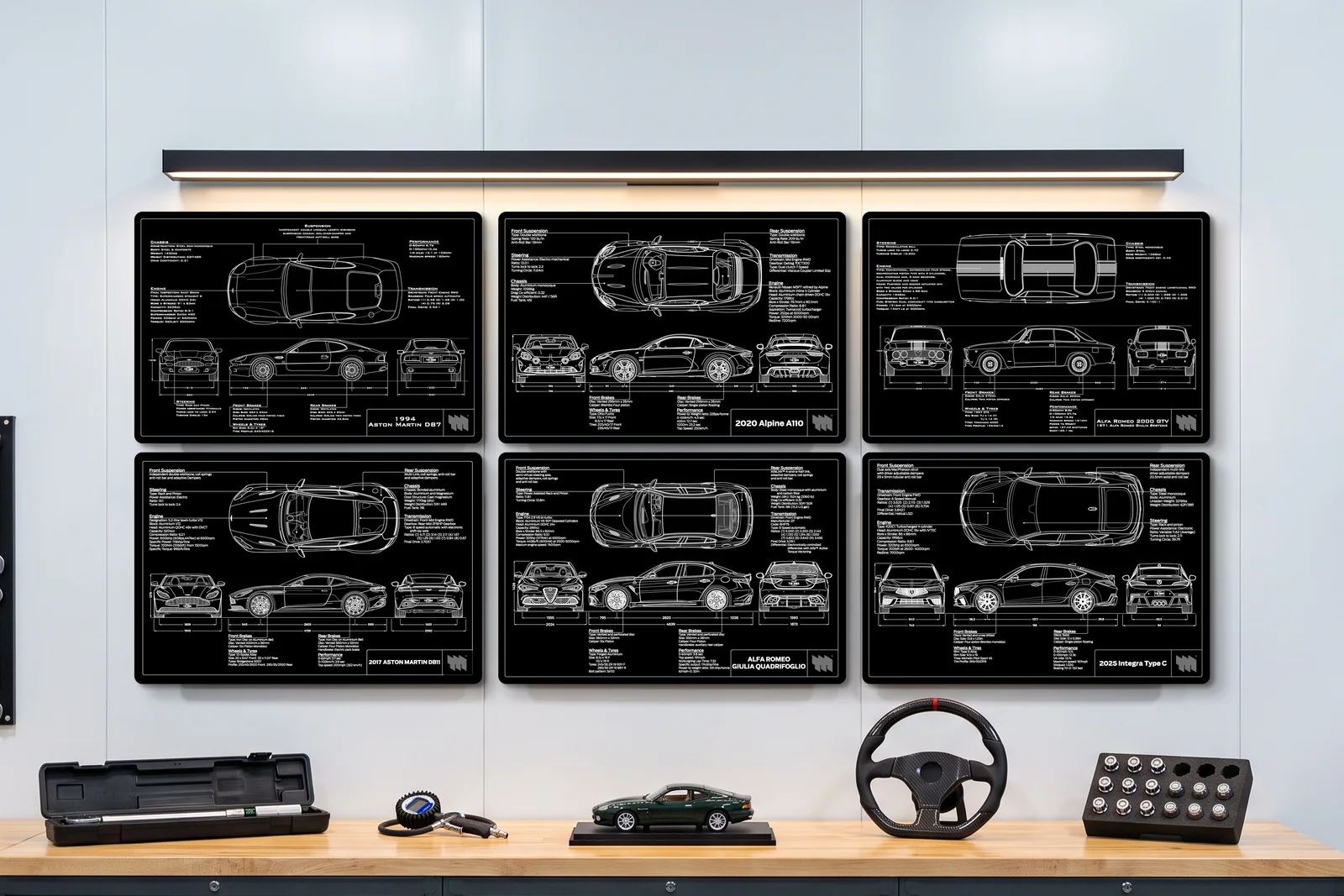 2020 Alpine A110, one of six on a workshop wall