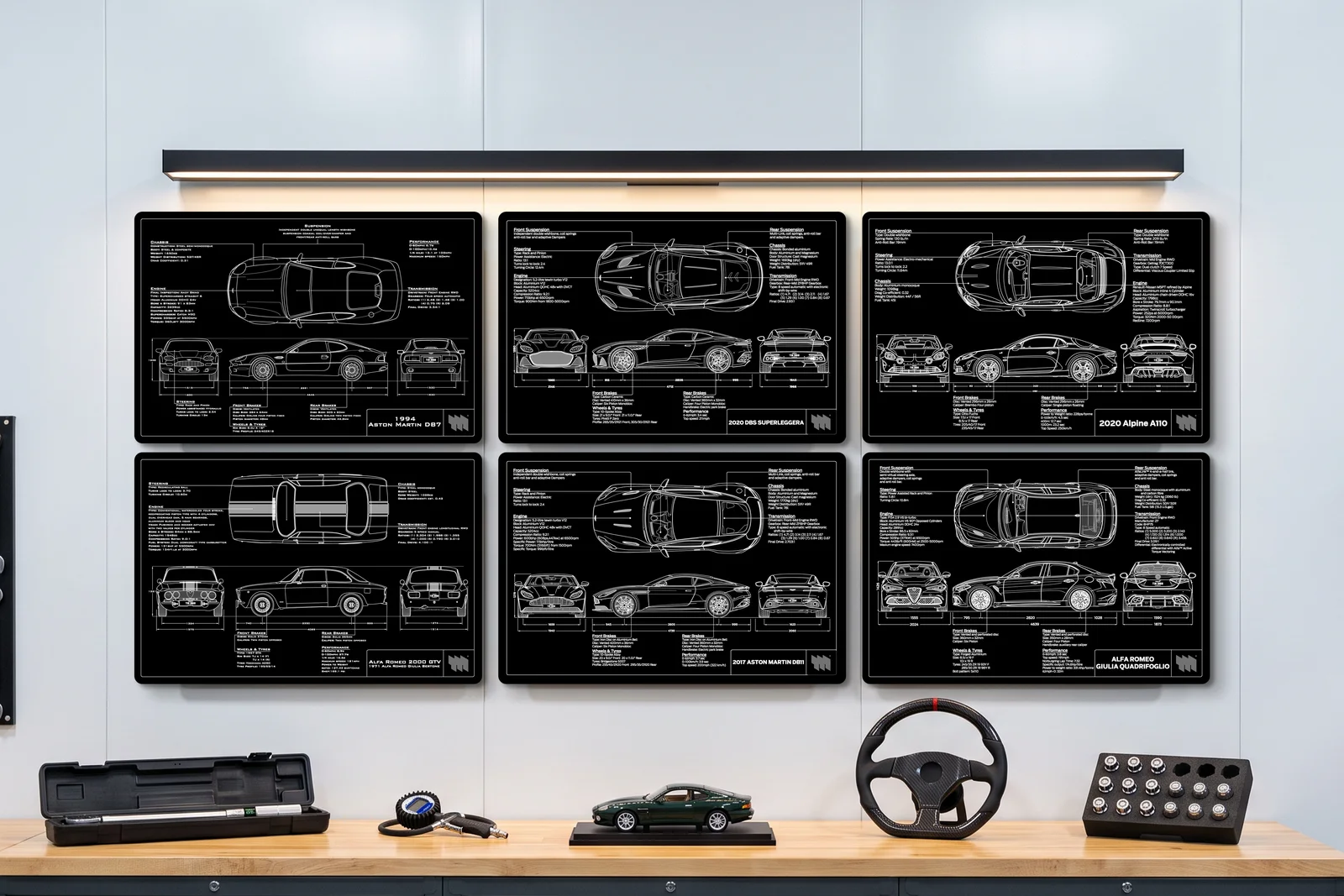 2020 DBS Superleggera, one of six on a workshop wall
