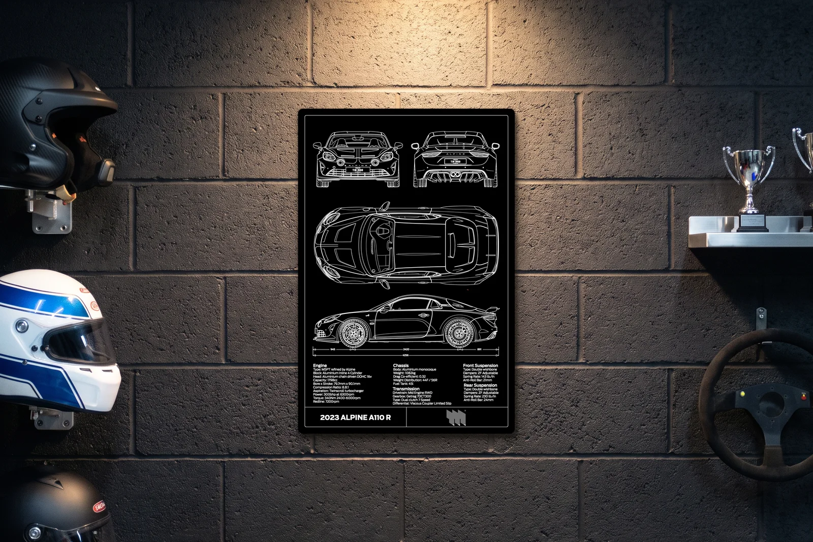 2023 Alpine A110 R, on a racing wall, portrait