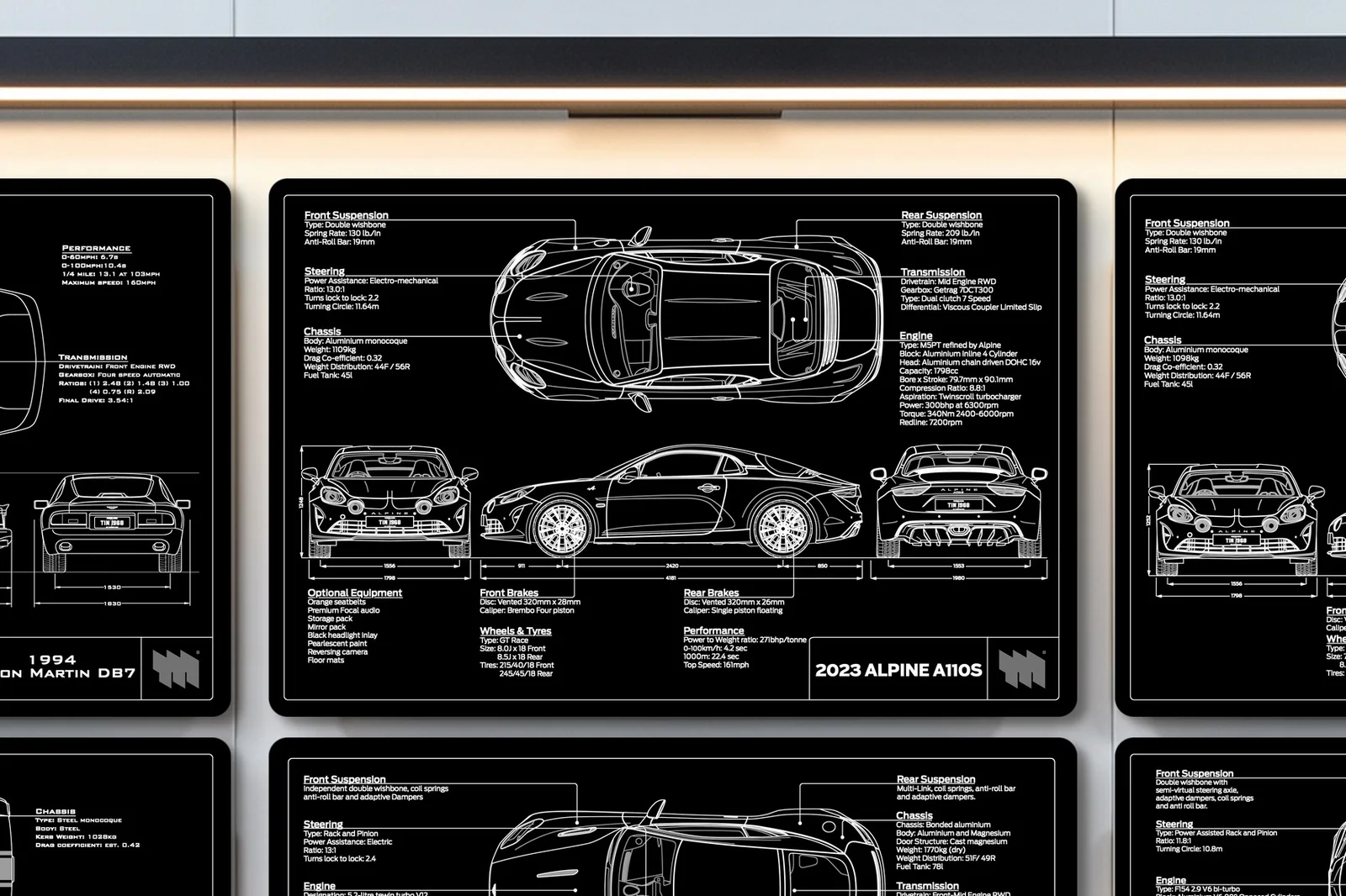 2023 Alpine A110 S, close on the workshop wall