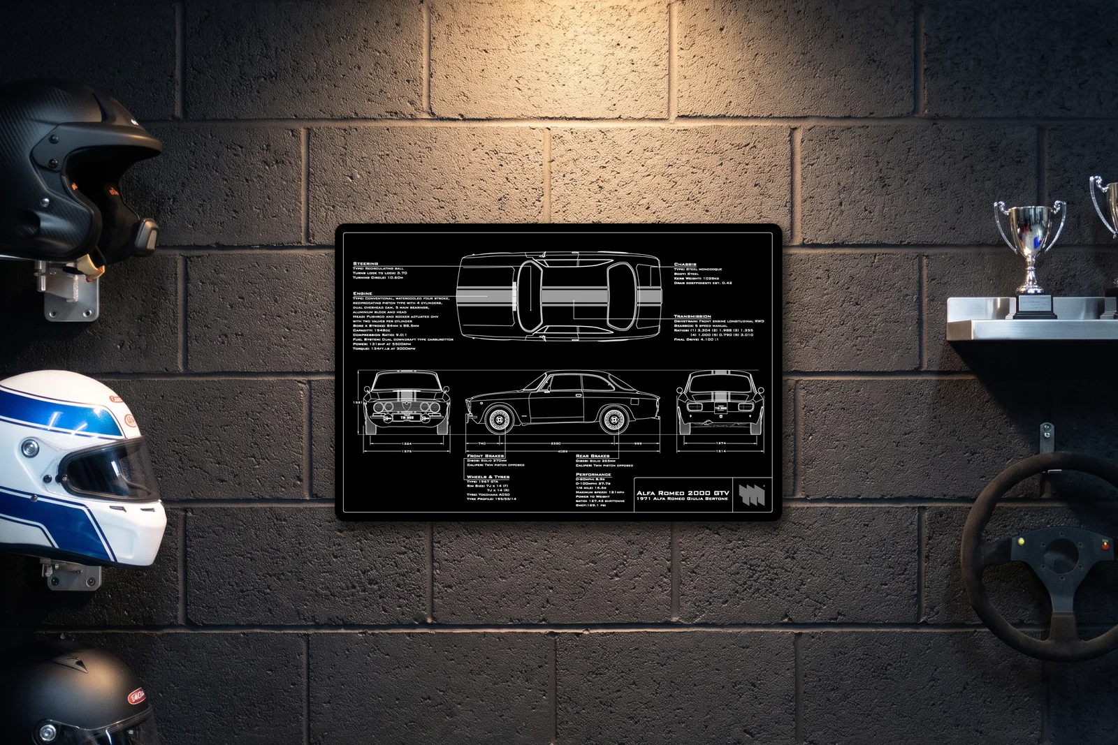 Alfa GTV 2000 1971, on a racing wall, landscape