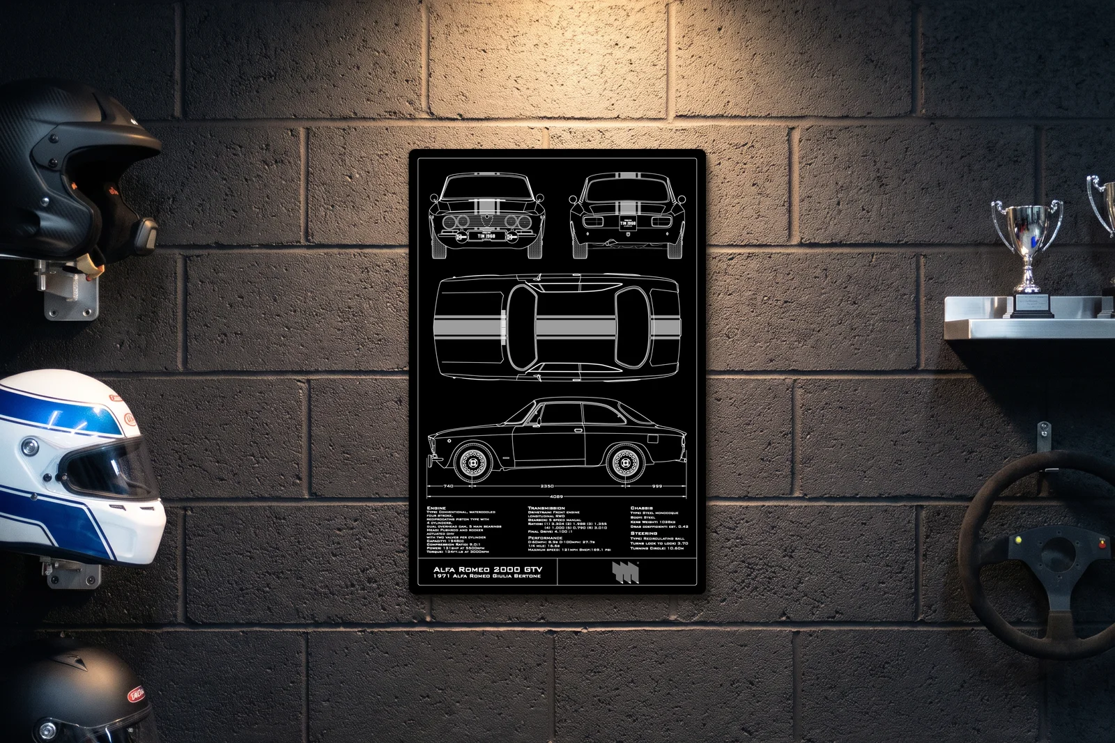 Alfa GTV 2000 1971, on a racing wall, portrait