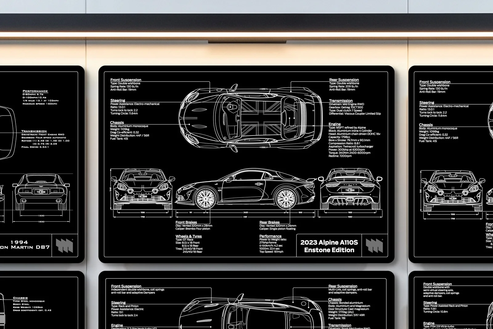 Alpine A110S Enstone, close on the workshop wall