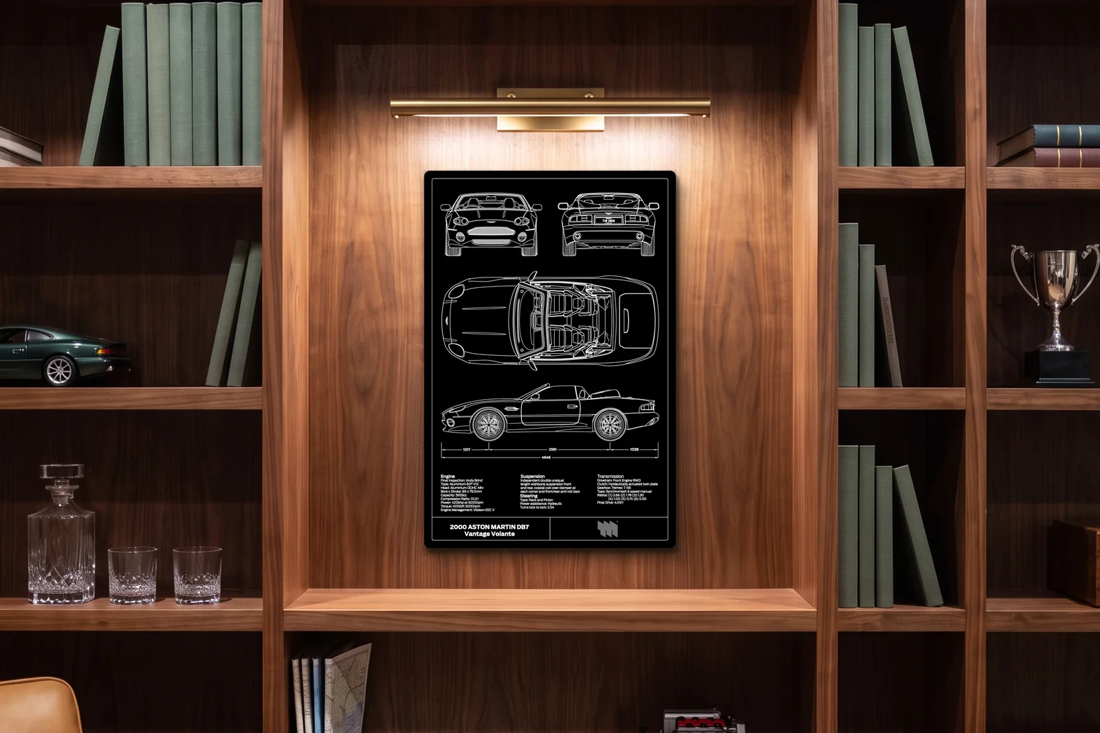 Aston Martin DB7 Volante, in a walnut library, portrait